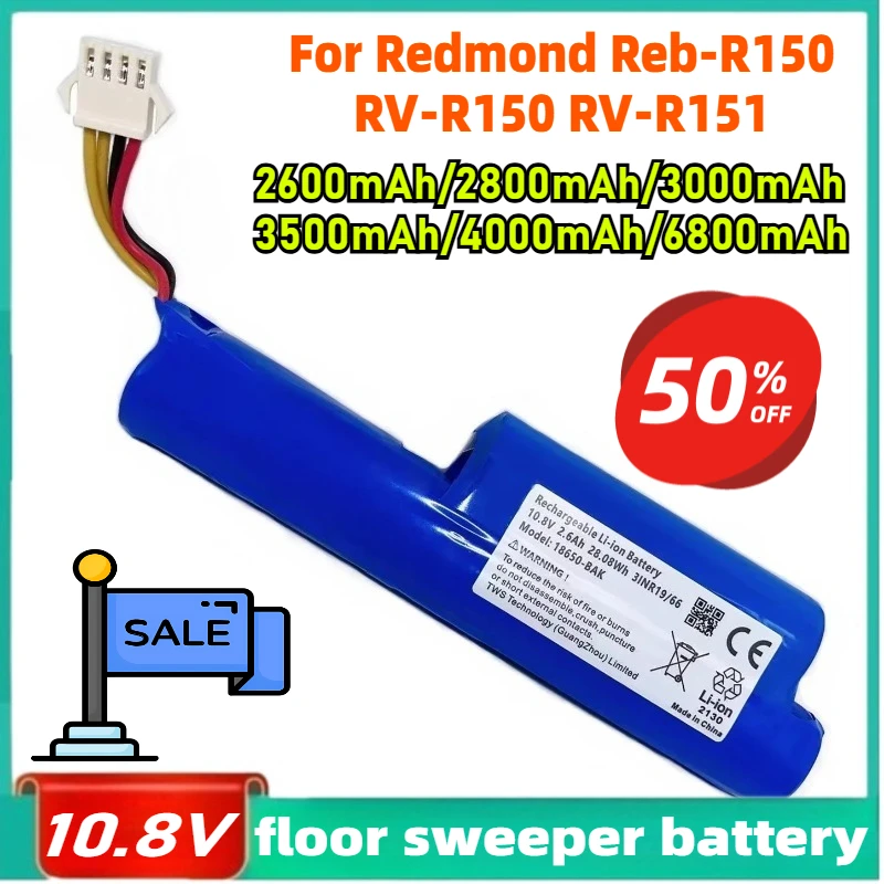 10.8V 6800mAh Lithium Battery Is Suitable for Redmond Reb-R150 RV-R150 RV-R151 Floor Sweepers