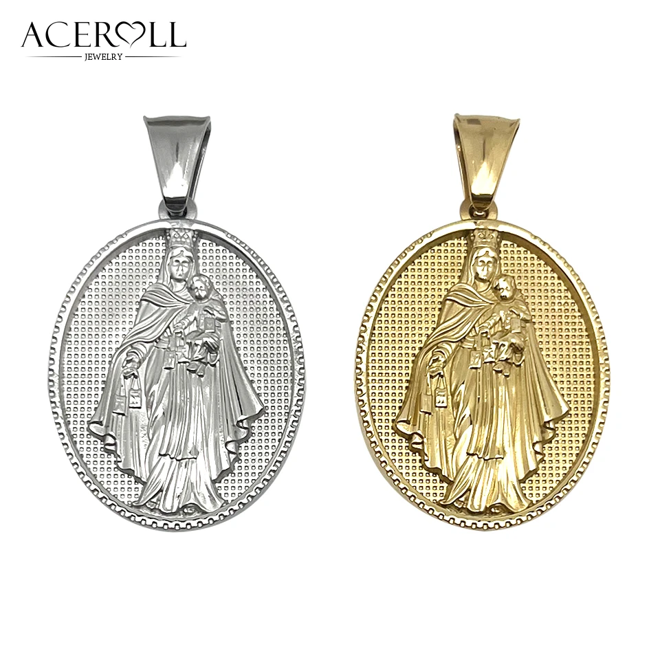 ACEROLL Stainless Steel Pendant of Our Lady of Charity Medal, Virgen de la Caridad del Cobre, vigin of carmen