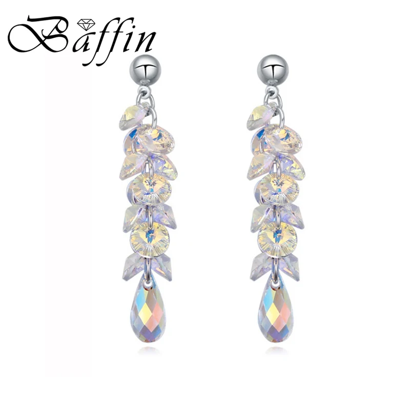 Luxury Tassel Beads Drop Earrings Long Chain Crystals From Austria Silver Color Ear decoration For Women Wedding Piercing