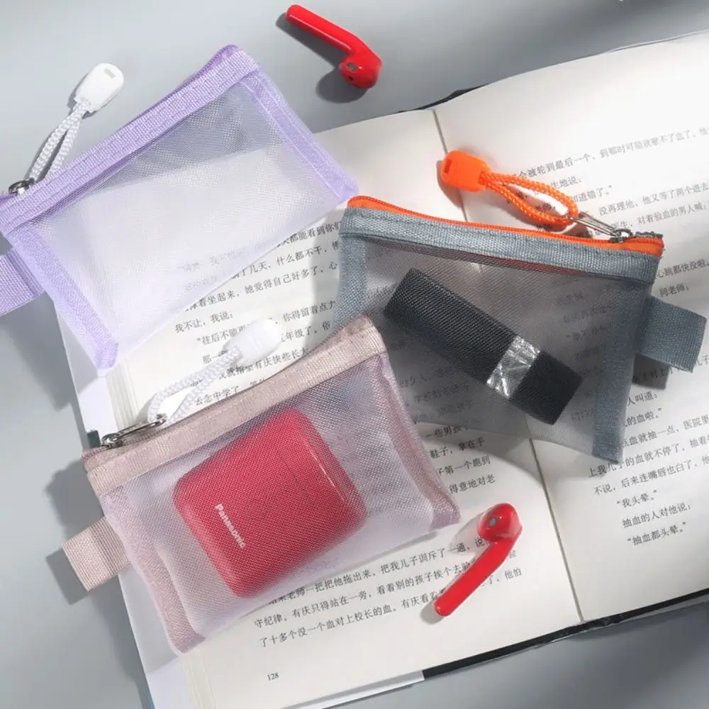 Change Storage Bag Mesh Zipper Bag Card Bag Cosmetic Bag Transparent Nylon Coin Bags Sanitary Napkin Storage Bag Solid Color