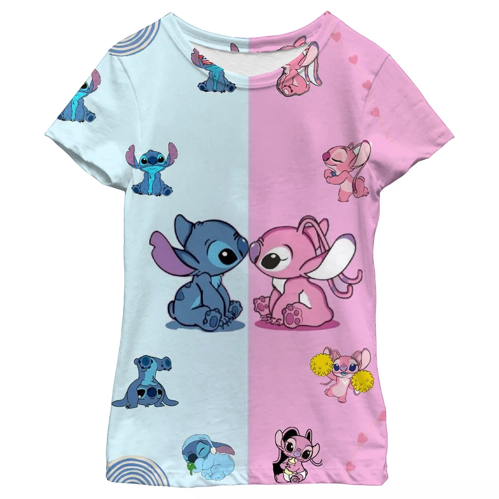 Cute Stitch printed girls T-shirt cartoon Disney children's short sleeved summer kids casual T shirts boy sports shirt quick dry