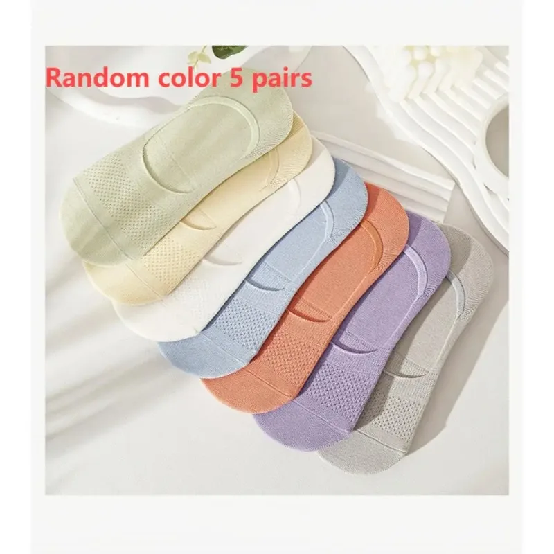 

5Pairs Women's summer thin mesh boat socks, shallow mouth sweat breathable anti-odor short socks