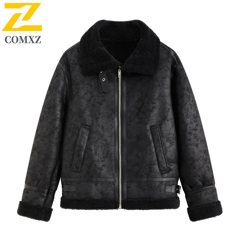 

COMXZ thickened men leather jacket retro lambskin leather jacket with integrated fashionable brand motorcycle jacket for men