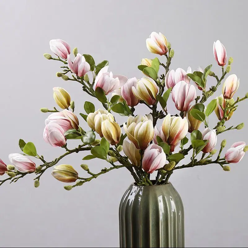 Single branch Artificial Plastic silk Magnolia flowers for Home vase windowsill Wedding Bride Outdoor arch Decoration prop diy