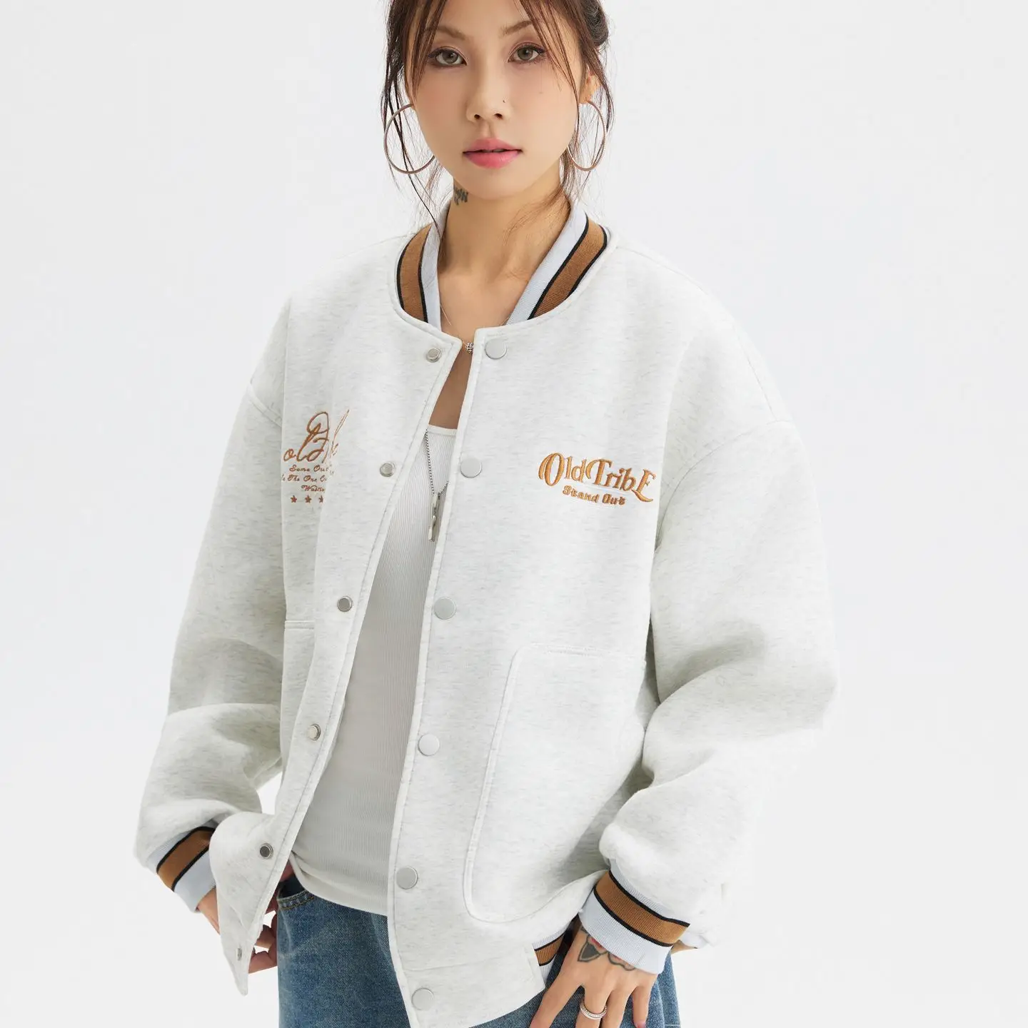 

Baseball Jackets Patch Black And White Womens Autumn Cotton Multi-Pockets Safari Highstreet Functional Trekking Hip-Hop Vintage