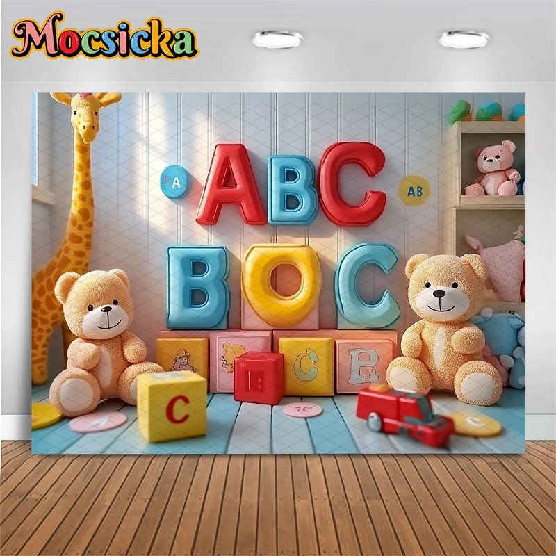 Mocsicka 베이비 샤워 사진 배경 학교 파티 어린이 학생 사진 배경 곰 편지 장식 배너