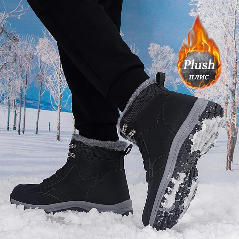 Botas de neve impermeáveis para homens e mulheres, tênis de couro super quentes, ao ar livre, casais, caminhadas, sapatos de trabalho, inverno,