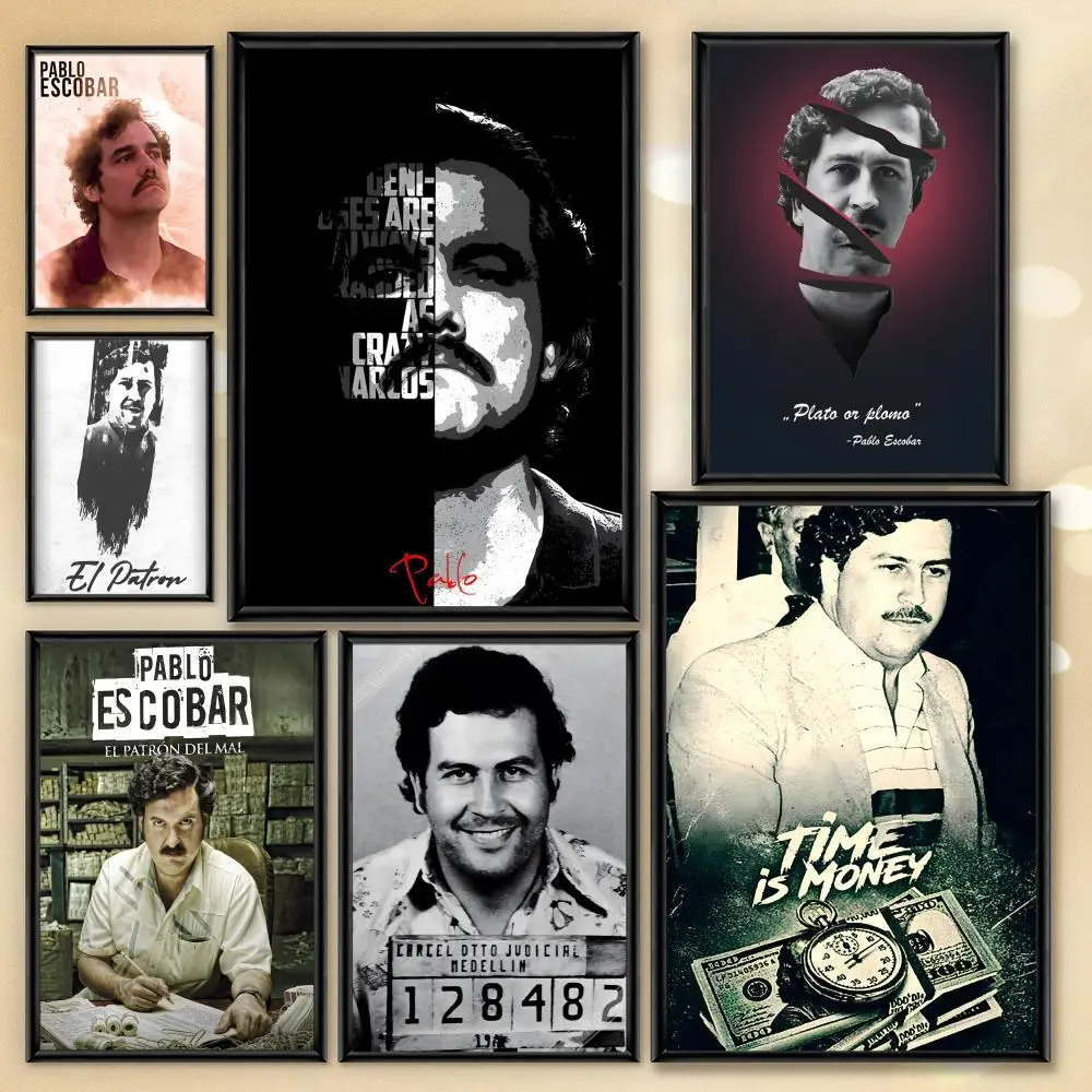 Pablo Escobar Charakterlegende Retro Vintage Poster HD PVC wasserdichte Wandkunst – selbstklebend wiederverwendbar für Home Office Bar