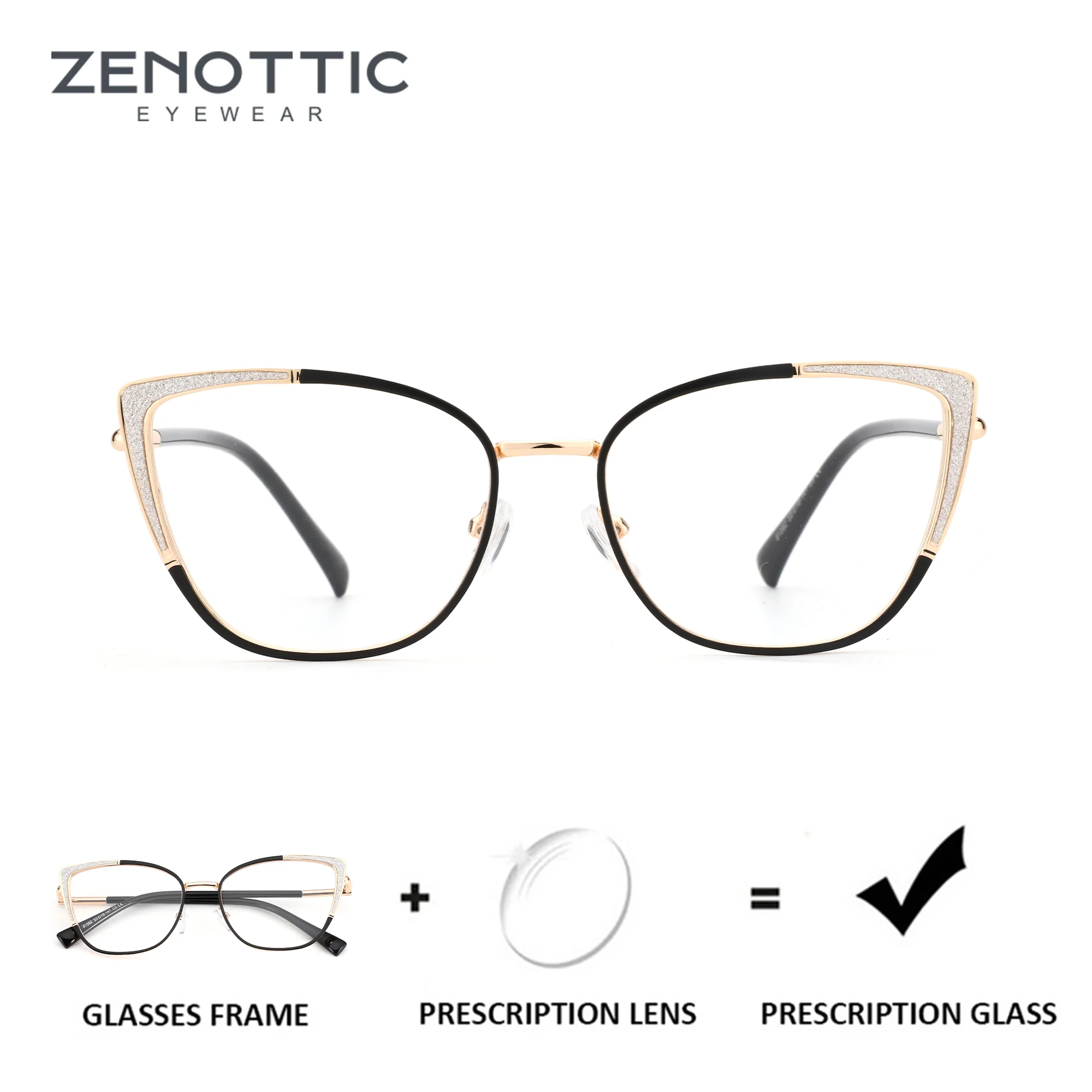 

ZENOTTIC（L Size）Metal Cat Eye Design Prescription Glasses For Women Anti Blue Light Photochromic/Myopia Optical Eyeglasses