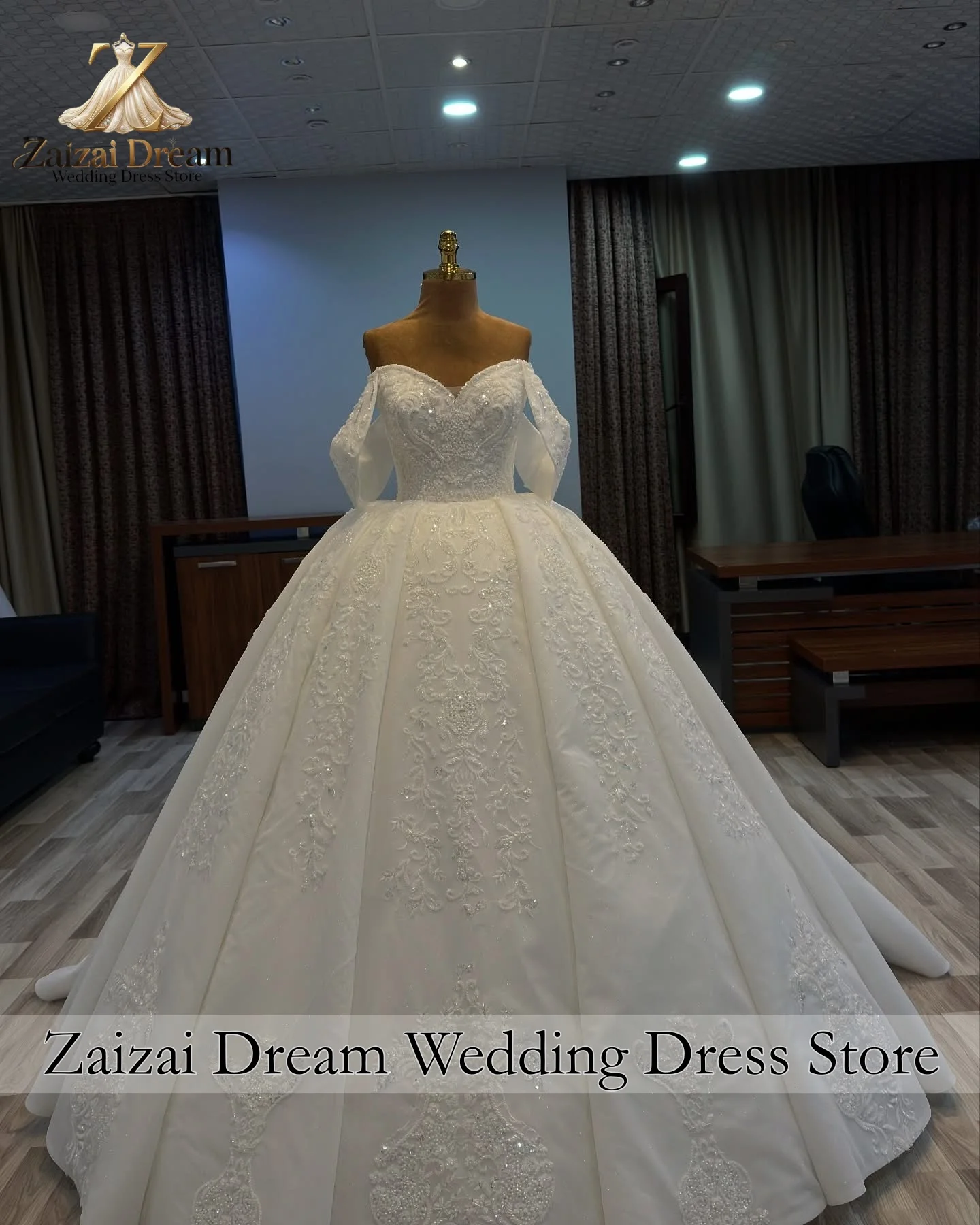 Customized Luxury Ball Gown Wedding Dress Sweetheart Corset Detachable Puff Sleeves Beaded Lace Bridal Gown Vestidos De Novia