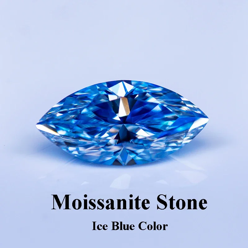 

Moissanite Stone Ice Blue Color Gemstone Marquise Cut Lab Grown Diamond Charms Woman Jewelry Making with GRA Certificate