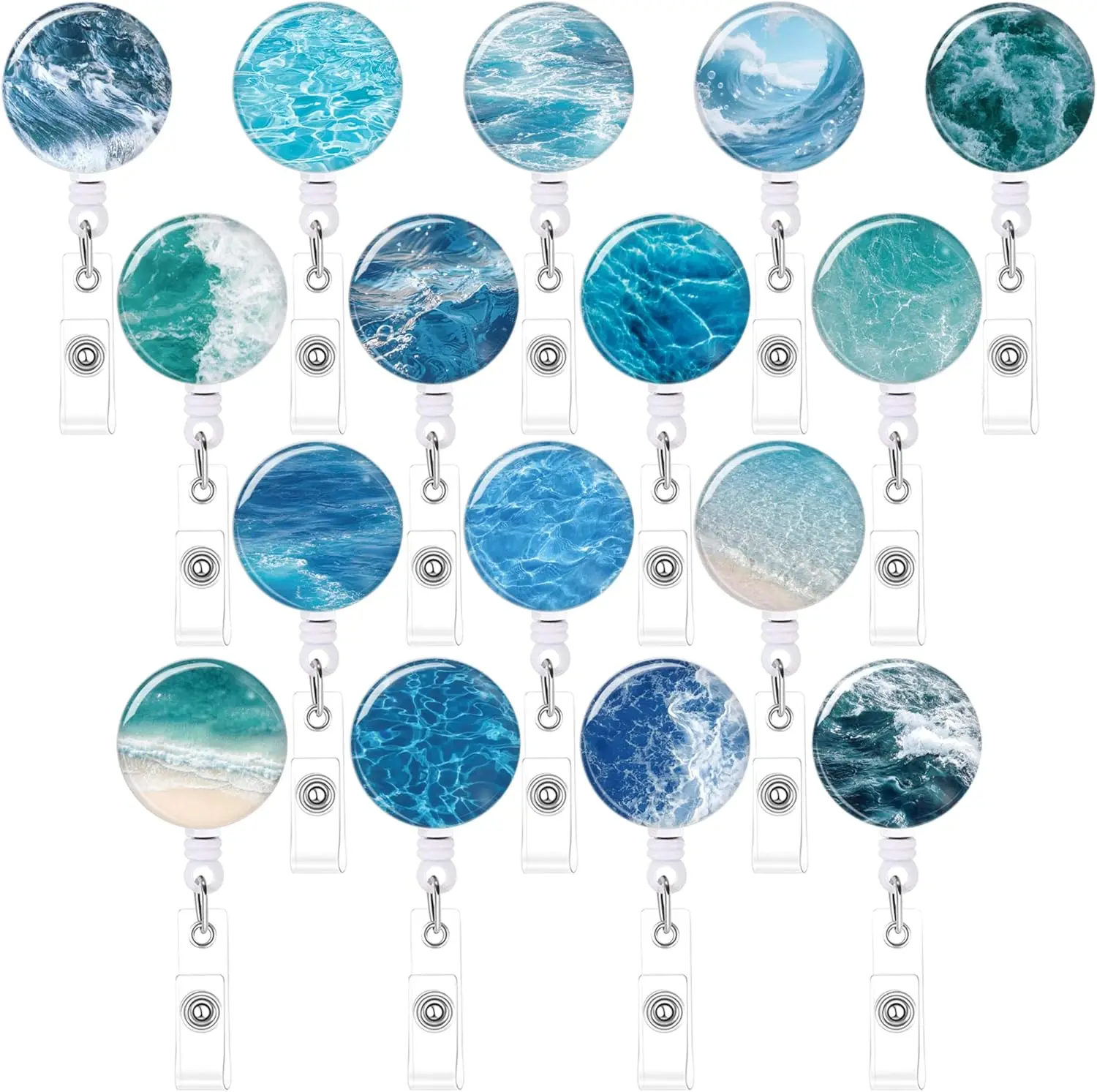 

16PCS Sea Badge Reels Bulk Cute Retractable Id Badge Holders Retractable Clip with Cord Belt Clip Keychain for Office Worker