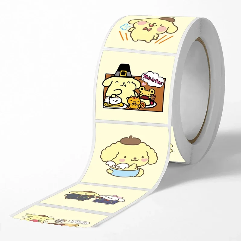 500pcs/Roll Sanrio Pudding Dog Kawaii Cartoon Roll with DIY creative ledger decorative stickers for kids' favorite gift