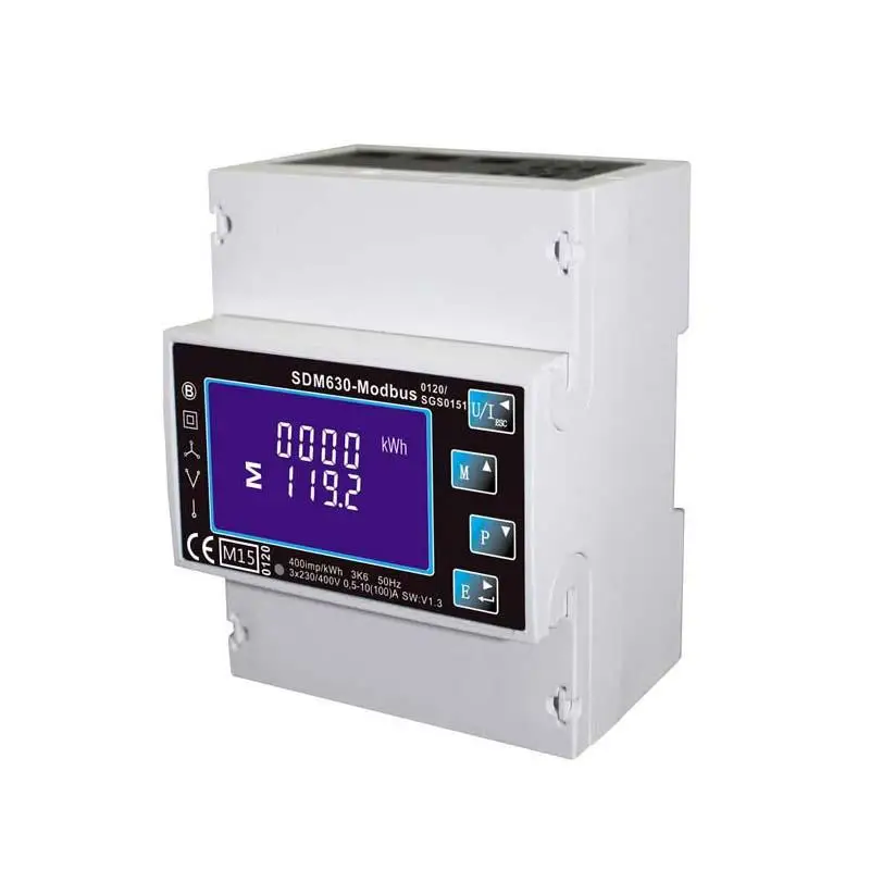 1 Single/Three Phase Multi Function Din Rail Digital Energy Meter , Kwh Electricity Meter with RS485 Modbus Output SDM630 Modbus