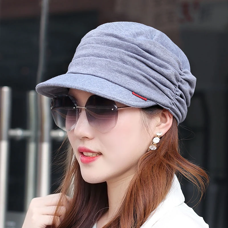 Korean Style Pleated Visor Cap For Women Adjustable Hat Fashion Short Brim Warm Foldable Hat Spring Outdoor Head Wrap Cap