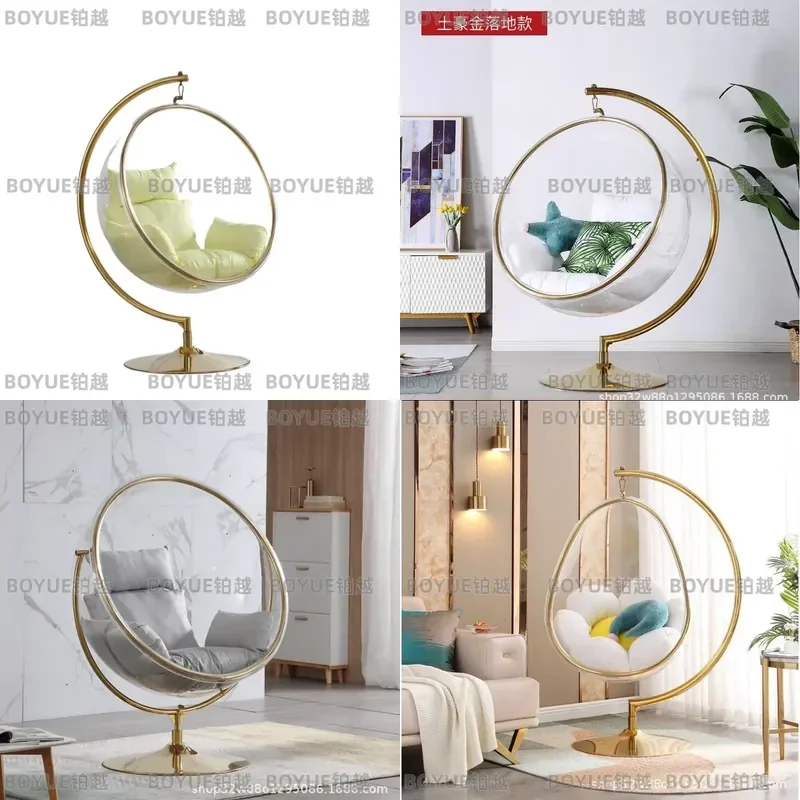 Translucent Bubble Hanging Chair Indoor Swing Hemispherical Pod Seat Spherical Glass Ball Suspension Basket for Home Decor