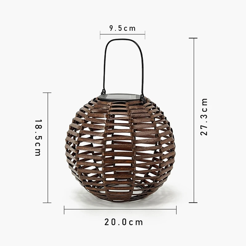 Luz de suspensão solar do Rattan, Ferro Rattan Tecido Luz Solar, Quintal Decorativo Pendurado Luz A