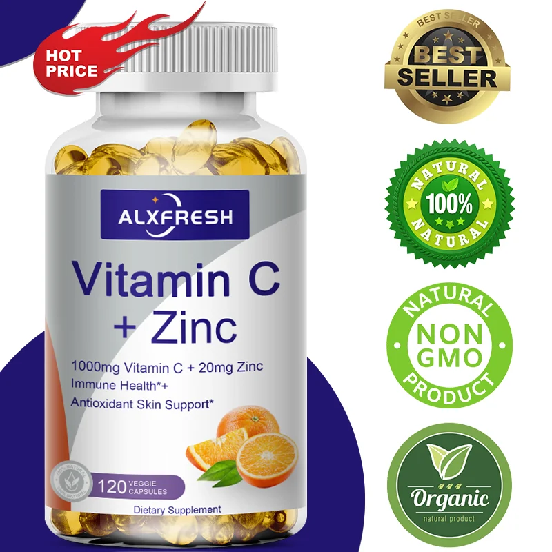 Vitamin C Zinc Capsules for Enhance Immunity Anti-oxidation Anti-aging Promote Skin Metabolism Energy Level Healthy Dual Synergy