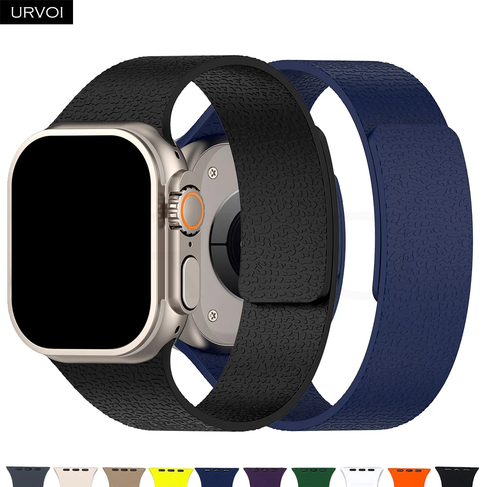 URVOI Magnetic Loop Strap for Apple Watch ultra 2  Series 10/9/8/7 Soft Lychee Texture Sport Silicone band for Men&Women 42 46mm