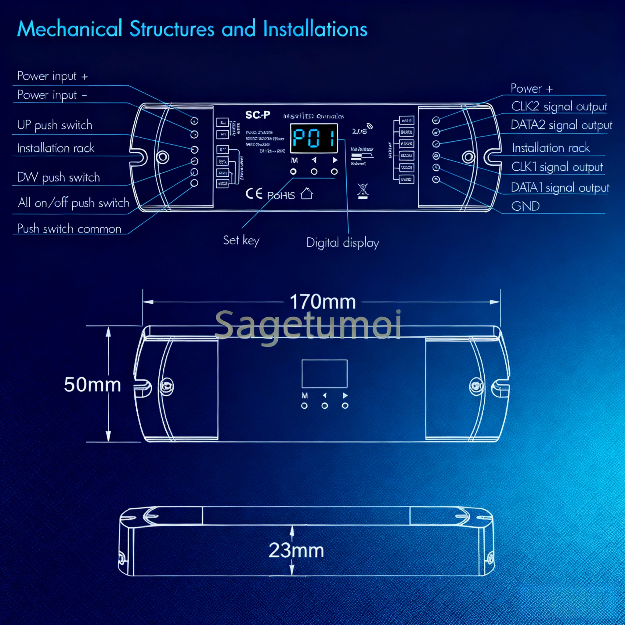 RF SPI LED Controller SC-P RGB/RGBW or white Addressable light with 48 kinds chip digital display Push Switch Dimming Skydance