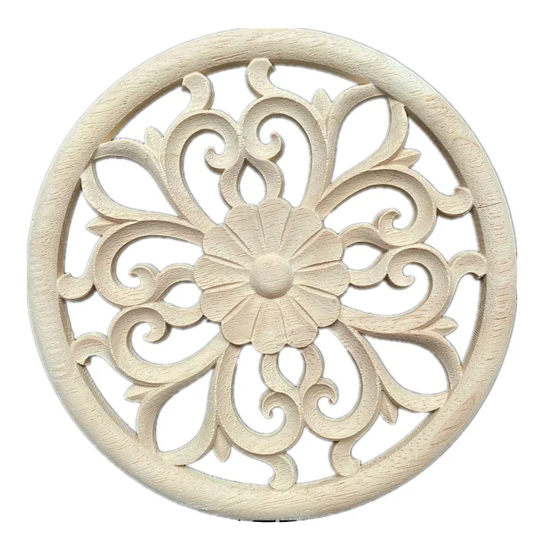 10/15/20/24cm Round Wood Applique Wooden Carving Decal Furniture Wall Corner Decor Cabinets Mirrors Home Decoration Accessories