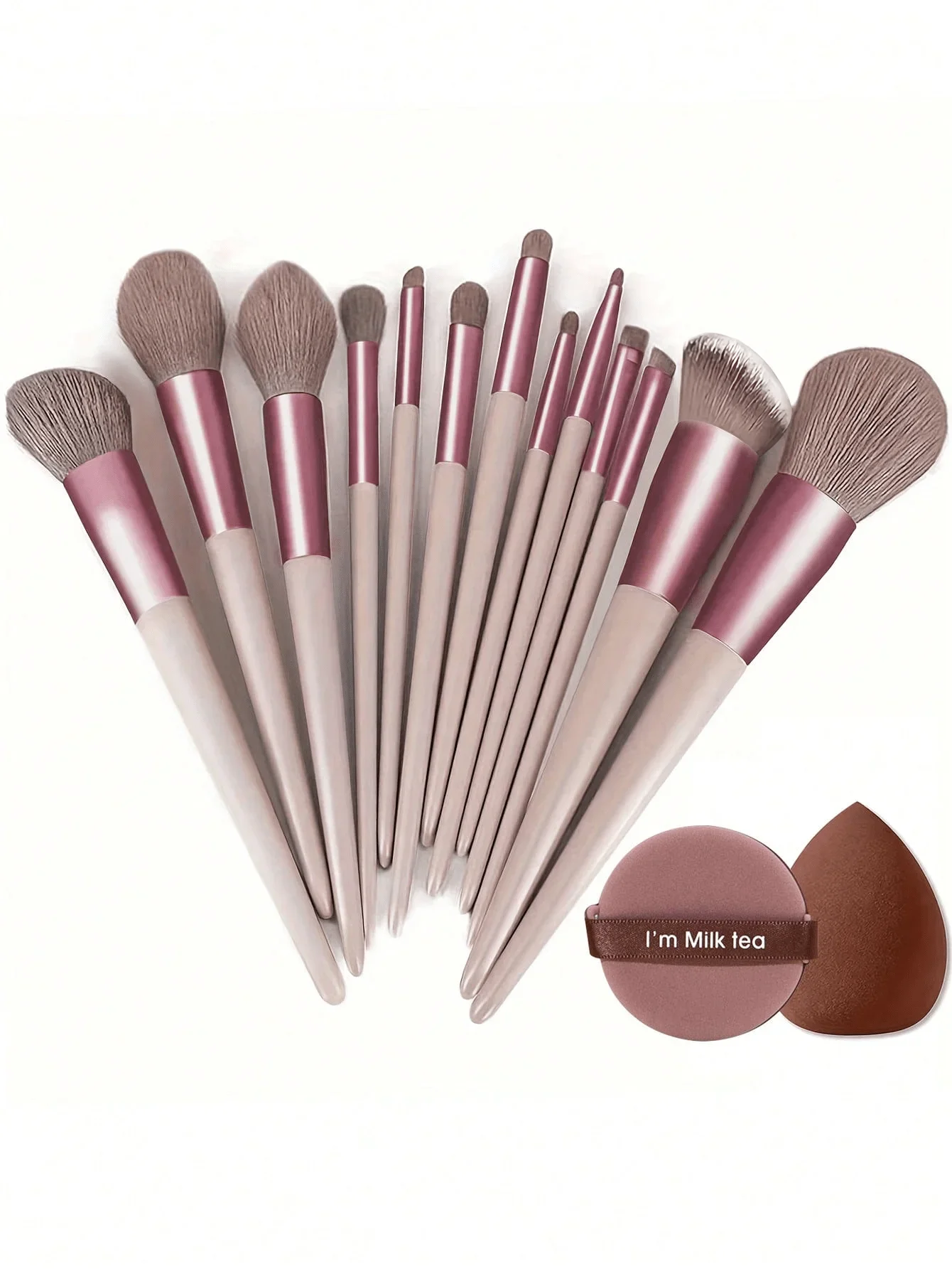 13pcs Makeup Brush Set + 2pcs Random Color/Shape Makeup Blender Sponge, Eyeshadow, Foundation, BB Cream, Concealer Brushes, Soft