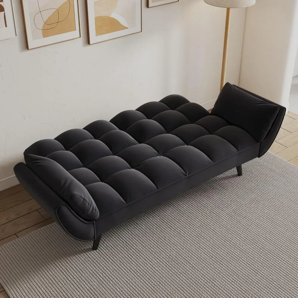 Samt-Futon-Sofa, Couchbett mit 2 Kissen, umwandelbare, klappbare Futon-Couch mit verstellbarer Rückenlehne, Love-Seat-Schlafsofa