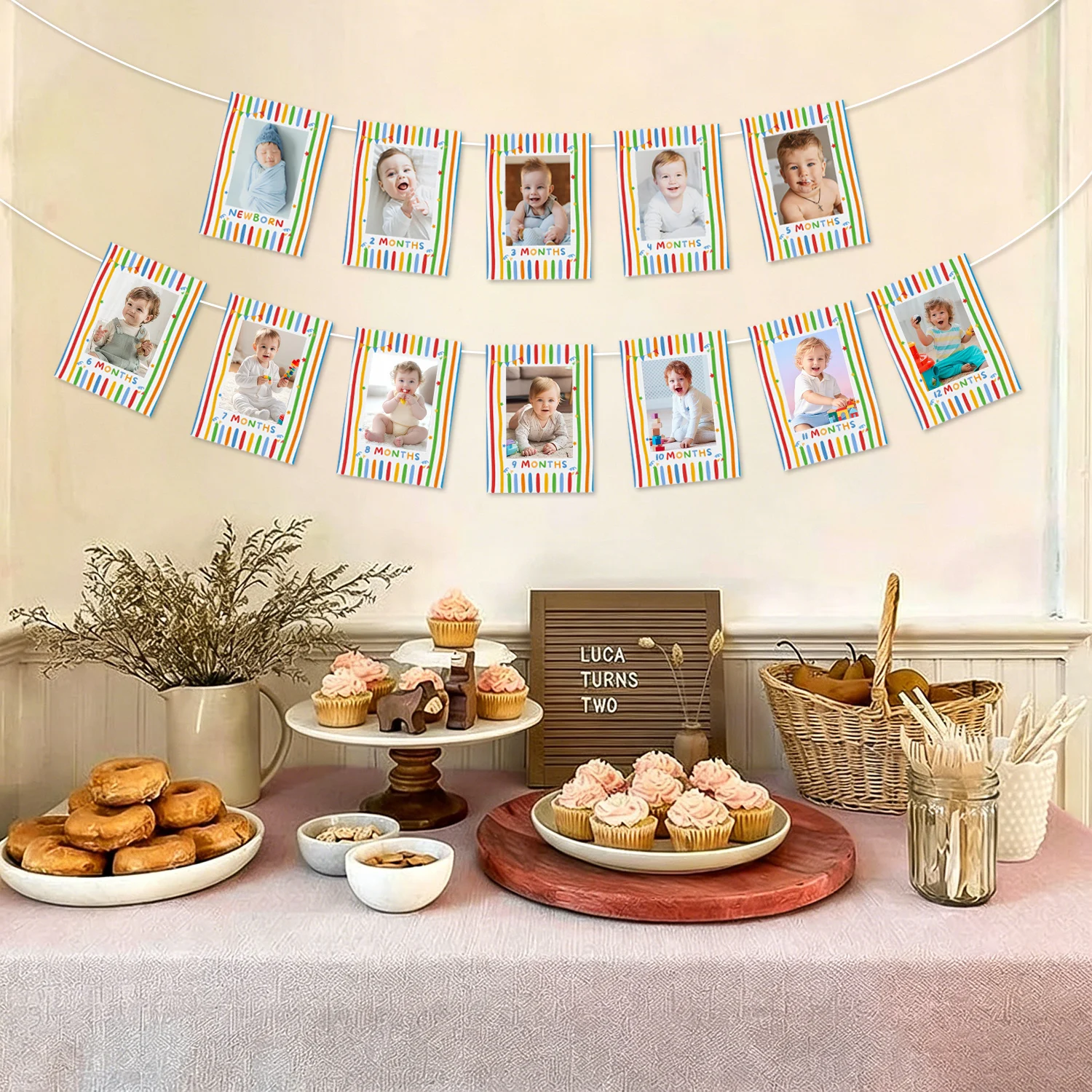Lustiges 'Fun to Be One' Erstgeburtstags-Meilenstein-Fotobanner für Jungen und Mädchen - Neugeborene bis 12 Monate Wachstumsprotokoll Bildwimpelkette – Detail 4
