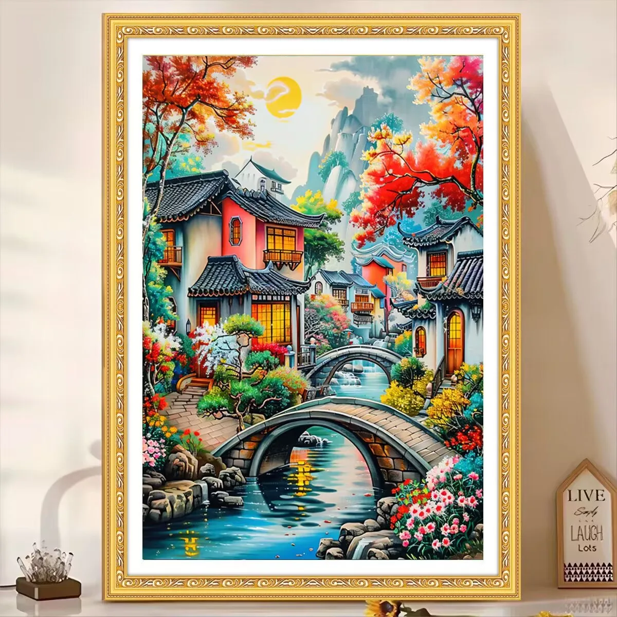 11CT DIY  Village Painting Cross Stitch Kits Embroidery Cross-stitch Needlework Craft Printed Fabric Home Decor