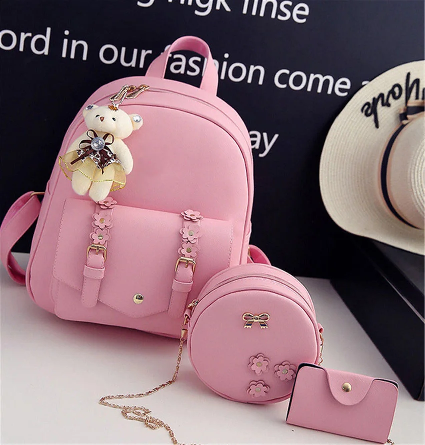 Travel Backpack Casual Backpack Woman High Quality Leather Bags Sets Girls Bags BackpackTeenagers Girls Women Leather Backpack