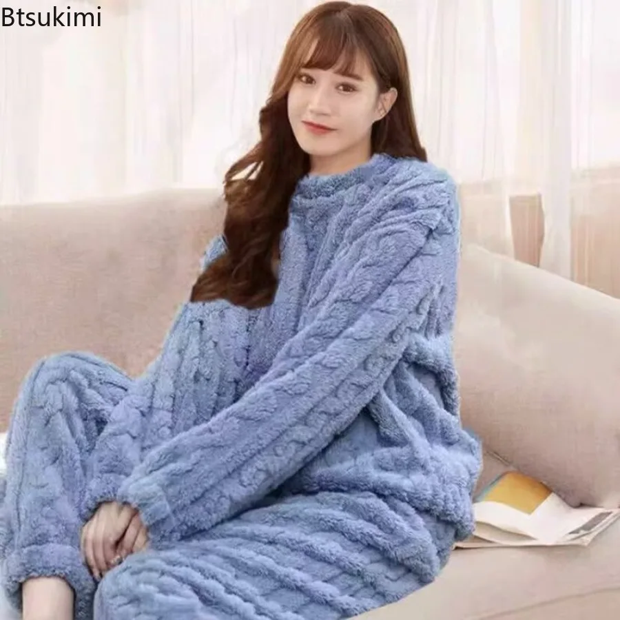 

Women's Autumn Winter Warm 2 Piece Sets Thicken Soft Velvet Ribbed Fleece Set Pullover and Pants Casual Pajama Sets for Women