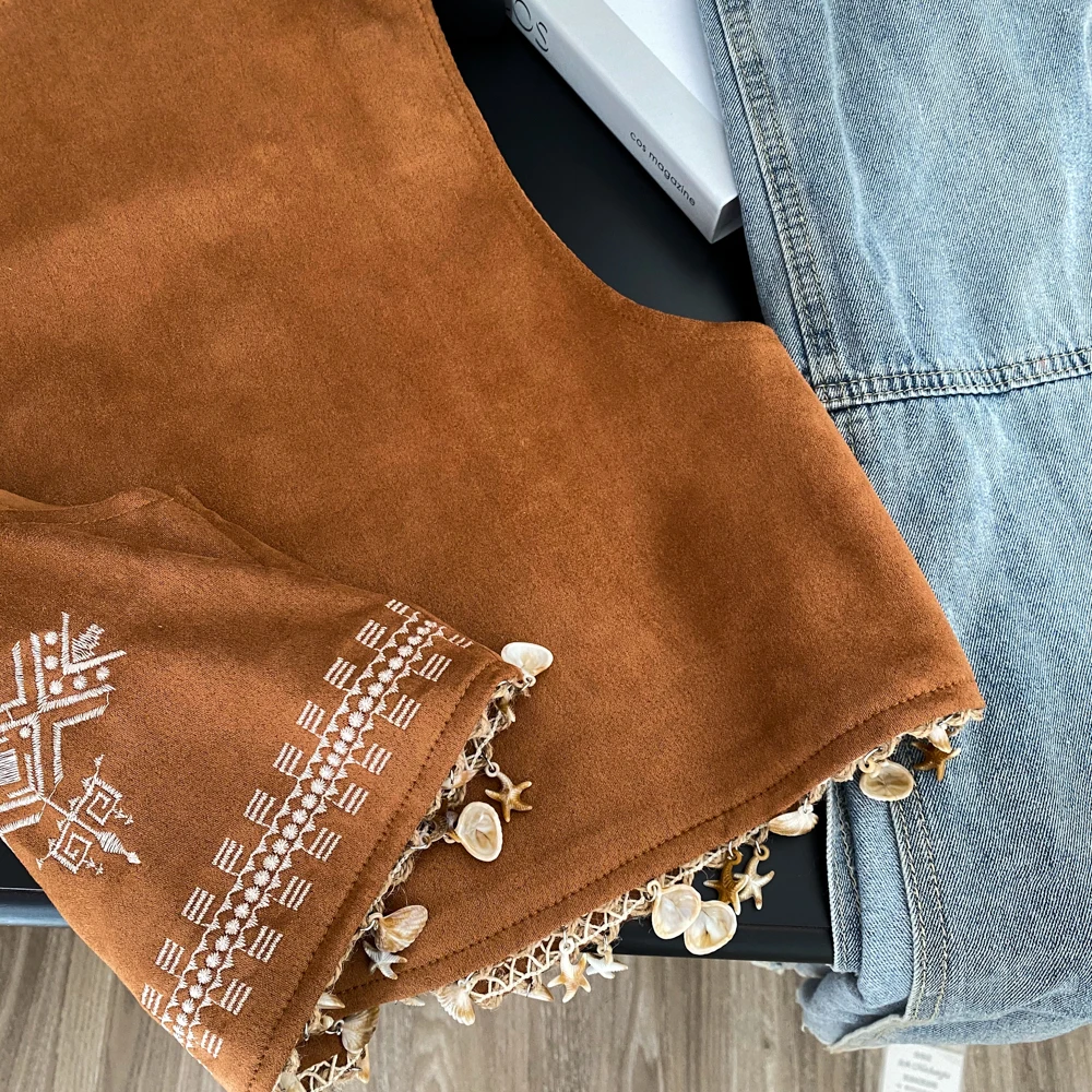 Dames kwastje V-hals Geborduurd top mouwloos vest Vintage elegante Koreaanse mode Zomer dameskleding