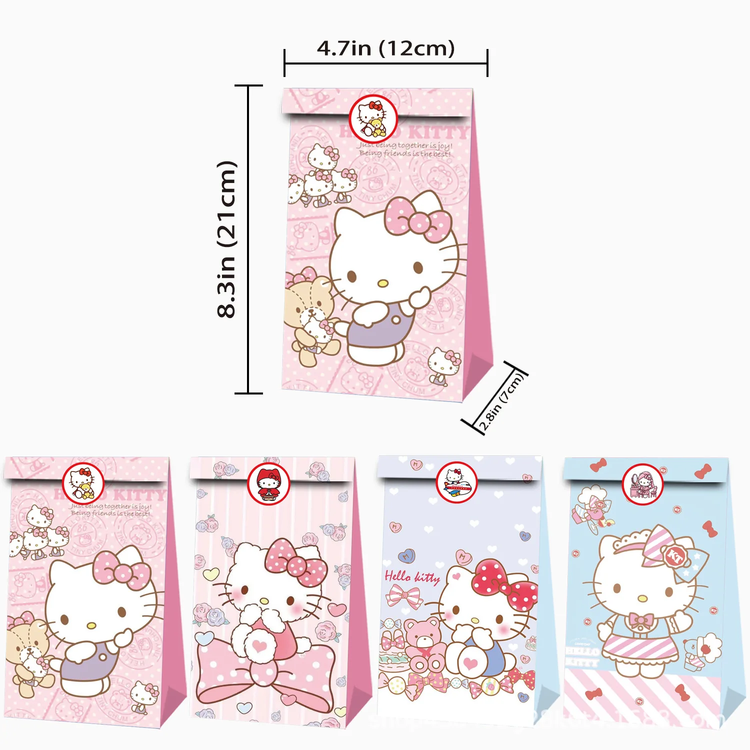 12 Stuks Hello Kitty Thema Cadeau Tas Verjaardagsfeestje Decoratieve Papieren Zak Schattige Snoepzak Kawaii Milieuvriendelijke Papieren Zakken Cadeau Meisje