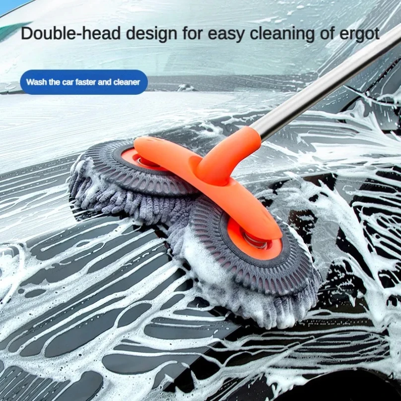 

Rotating Double Brush Head Car Wash Mop Auto Supplies Three-Section Telescopic Mop Roof Window Cleaning Maintenance Accessories