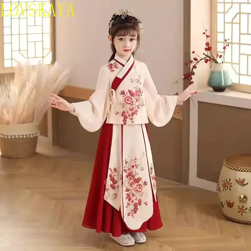 Chinese Japanese and Korean Children's Christmas Dress Girls' Kimono Chinese Traditional Vintage Ethnic Ancient Dance Costume