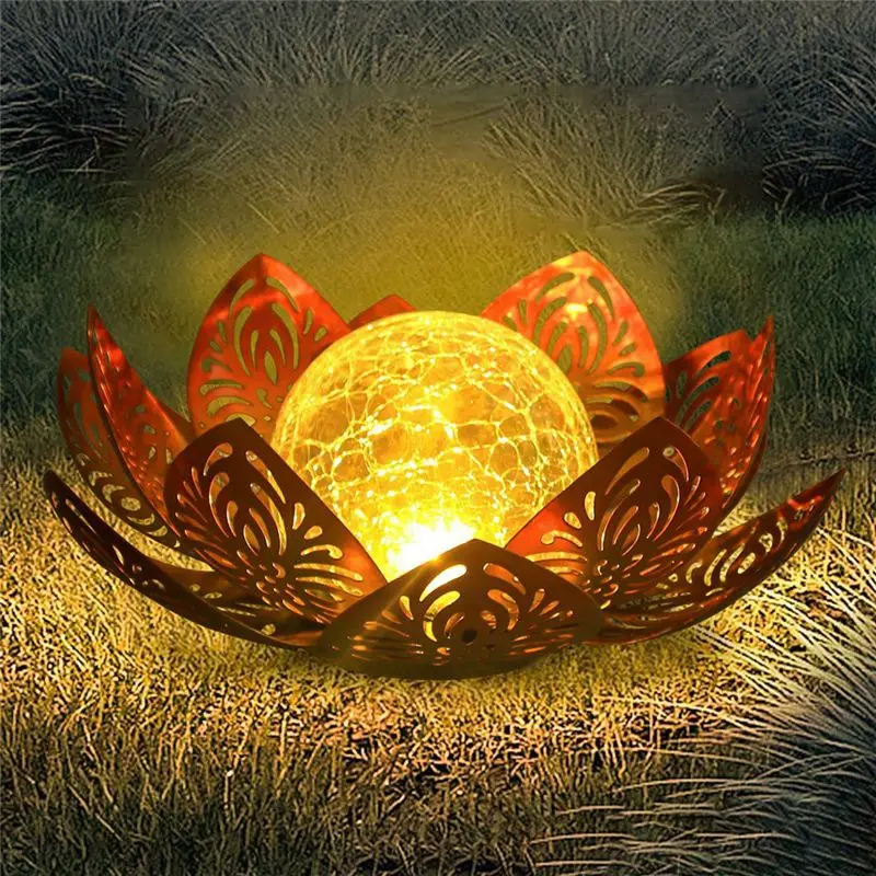 HRBAJ-Solar Powered Iron Art Lotus Light Outdoor Plug-In Lawn Lamp Rainproof Decorative Landscape Courtyard Light