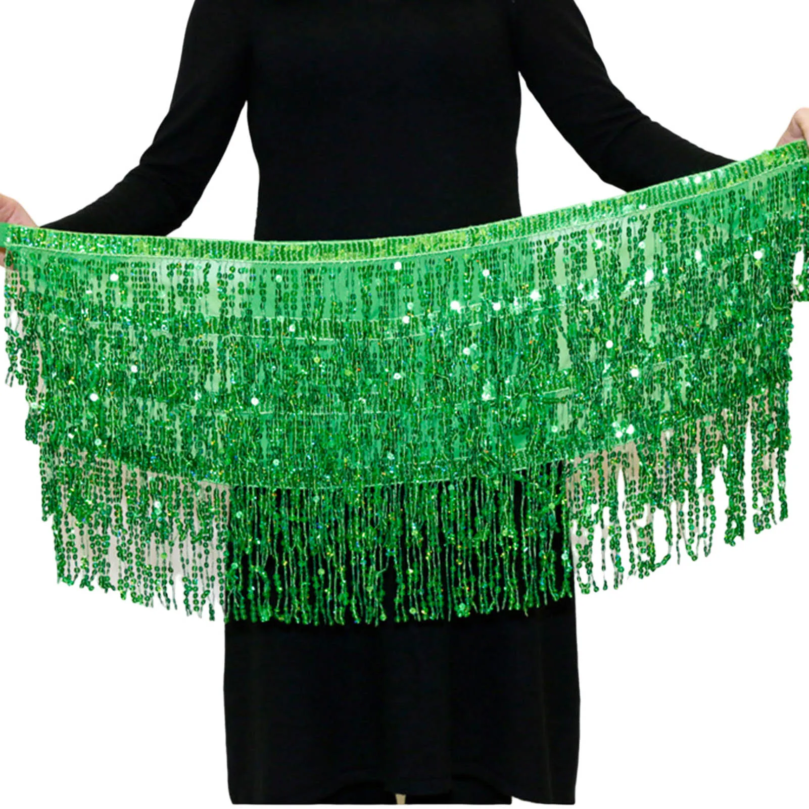 Women's  Tassel Skirt 4-Layer Belly Dance Hip Scarf Rave Party Skirts Belts for Halloween Party Festival Costume