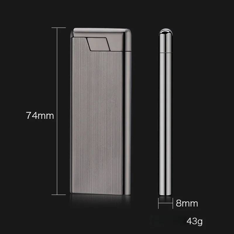 Ultra Thin Grinding Wheel Inflatable Lighter Metal Windproof Blue Flame Butane Gas Lighter Cigarette Accessories Men's Gift view 6