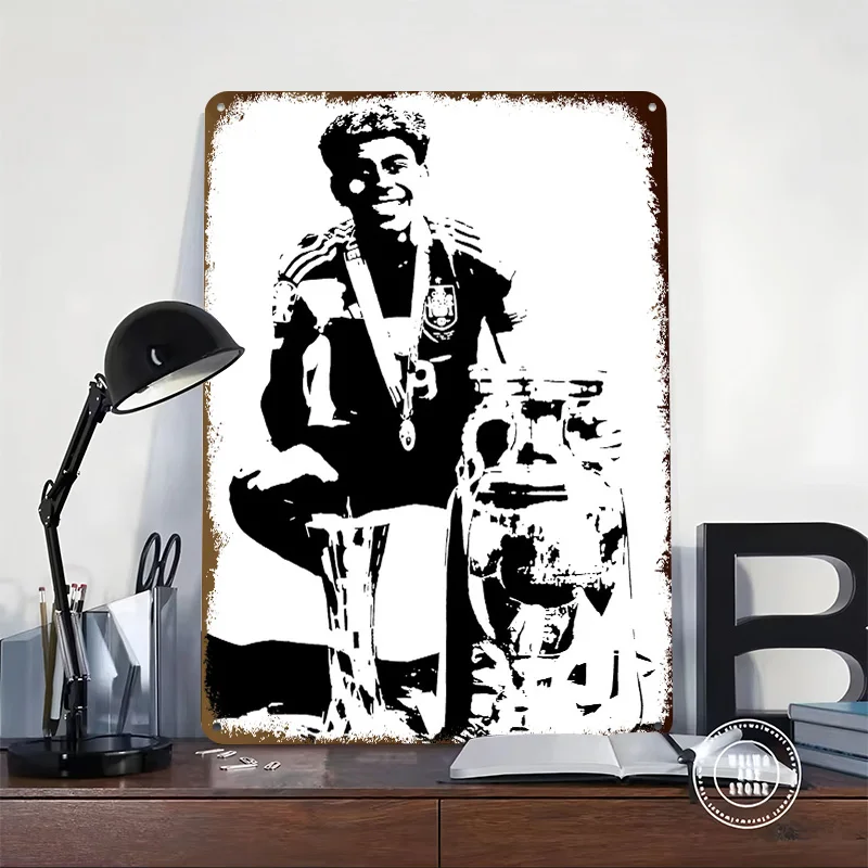 Lamine Yamal With Trophy 3D Texture Metal Poster Customized Wall Art Tin Sign Gift for Mancave Office Decor Room Coffee Bar Home