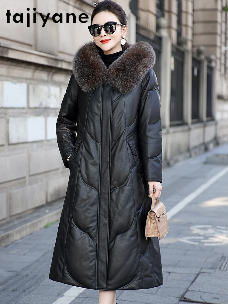TAJIYANE Vera pelle di pecora Piumino d'oca Donna di lusso Collo in pelliccia di volpe Piumino Giacche in vera pelle 2025 Abbigliamento donna 