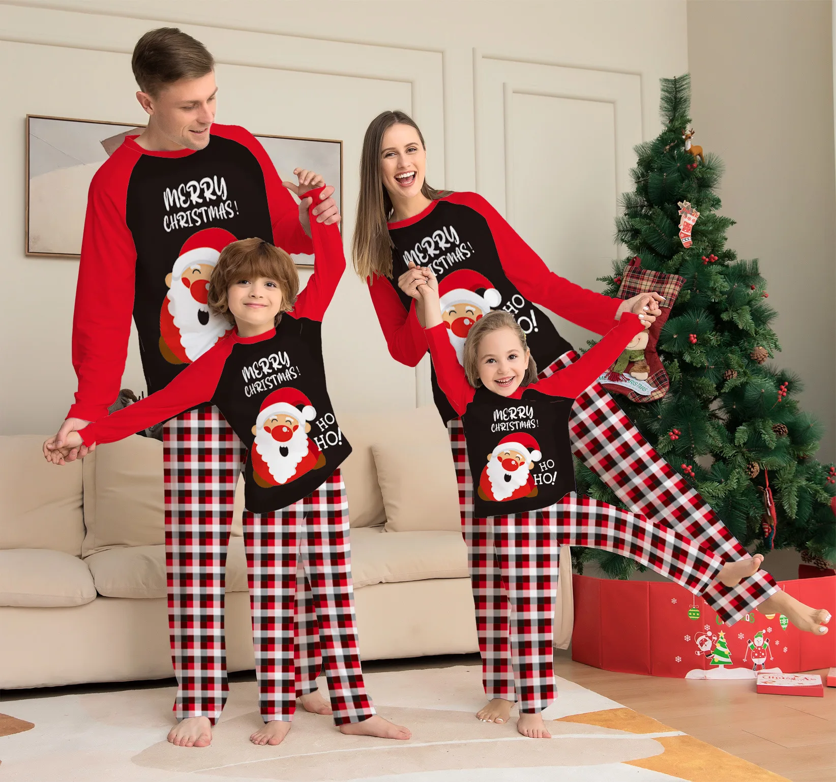 Christmas family matching pajamas set 2022 Xmas new Santa Claus alphabet print stitching pajamas adult children baby family wear