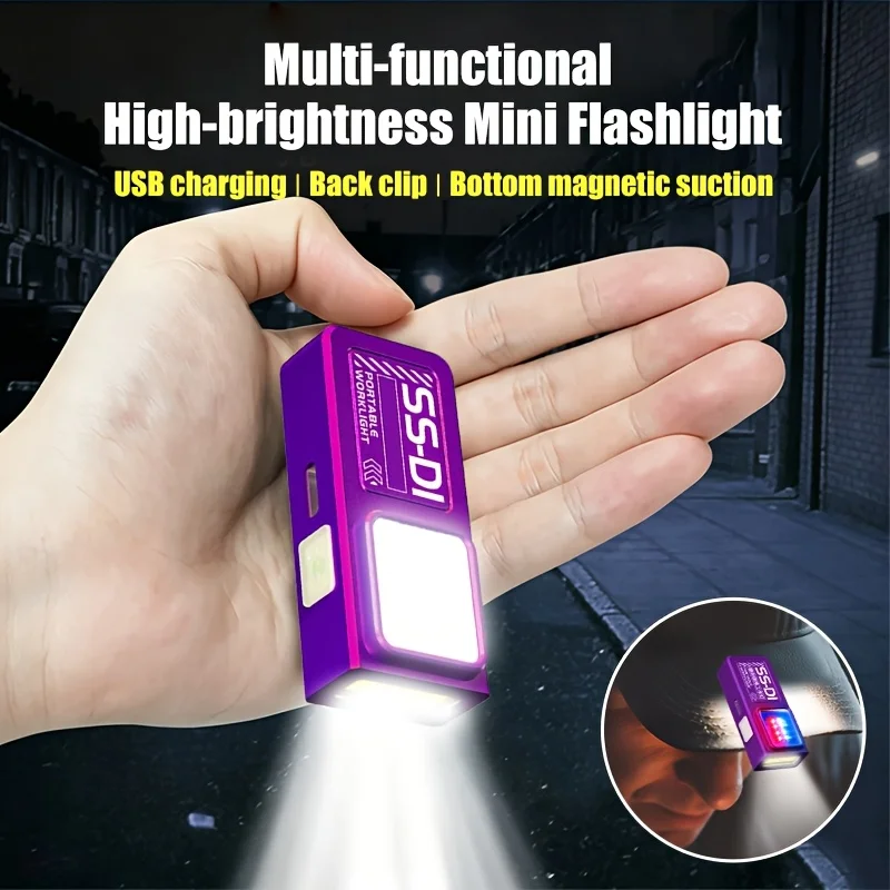 Powerful Mini COB LED Keychain Flashlight USB Rechargeable Hanging Work Light Waterproof Keyring Camping Walking Pocket Lamp