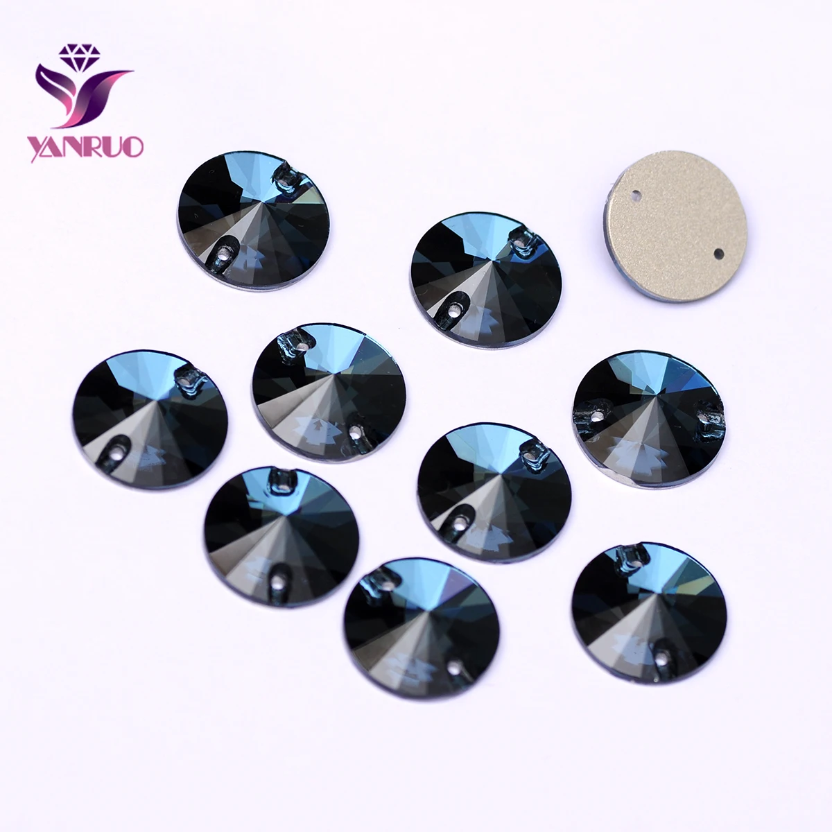 YANRUO 3200 Rivoli Montana Sewing Crystal Sewing Flat back Rhinestones Sew on Stones Glass Crystals Dark Sapphire