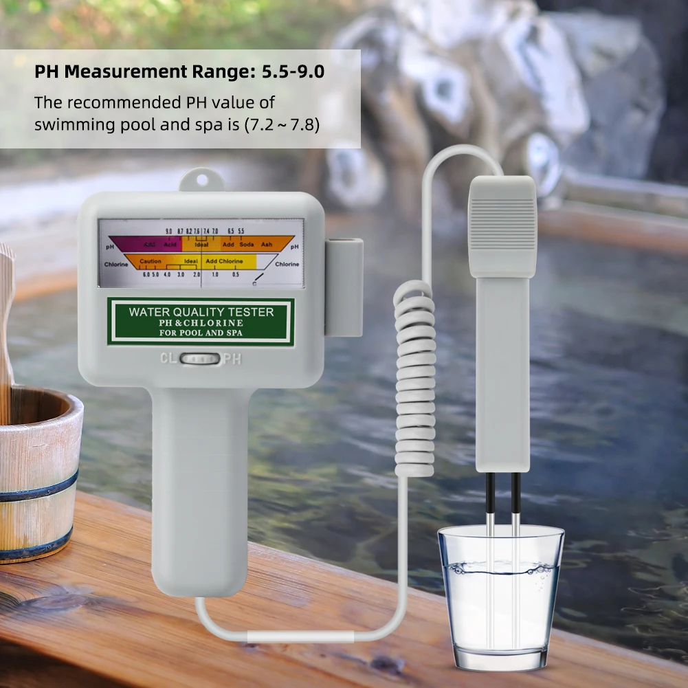 Testeur de niveau de qualité de l'eau de piscine, analyseur de détermination pour piscine, spa, aquarium, compteur de PH combiné ine 2 en 1, 0.5 ~ 6.0, représente CL2