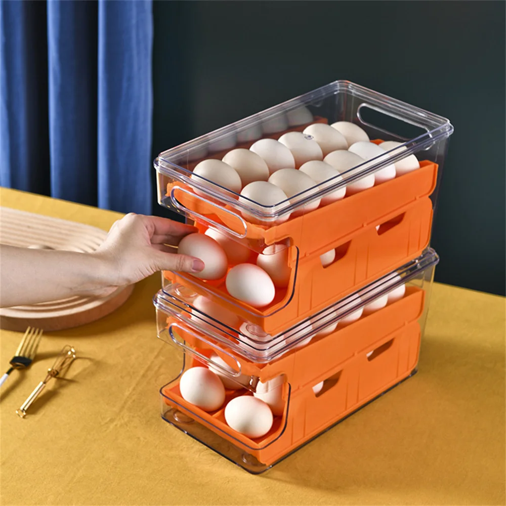 Egg Storage Box Refrigerator Organizer Food Containers Egg Slide Fresh-keeping Case Holder Tray Dispenser Kitchen Storage Boxes