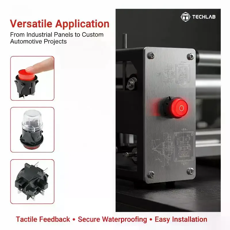 Red Illuminated Push Button Switch Easy Install Durable Plastic Housing for Game Arcade Joystick Console Custom Build