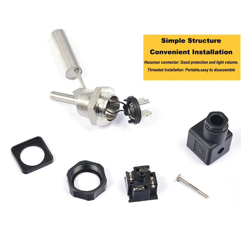 1PC SUS304 Side-mounted Duck-billed Floating Ball Level Switch DN15 DN20 DN25 Thread Socket Level Gauge With Connector 110V 220V
