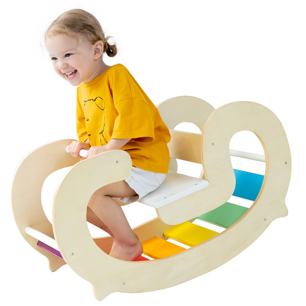 Balance Board Kindergarten Baby Climbing Interactive Early Teaching Interest Toys Wooden Children'S Rainbow Rocking Chair