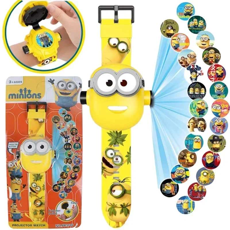 Minions 24 Projection Patterns Children Watches for Boy Girls 3D Deformation Robot Projection Electronic Clock Kids Christmas