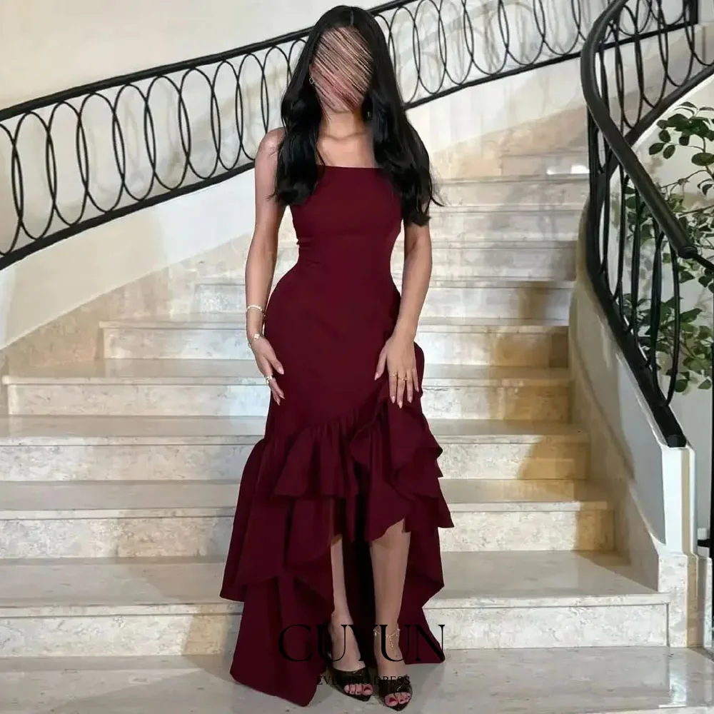 

CUYUN Customized Mermaid Sleeveless Prom Dresses Pleated Strapless Prom Gowns Ankle Length Formal Occasion Party Dress